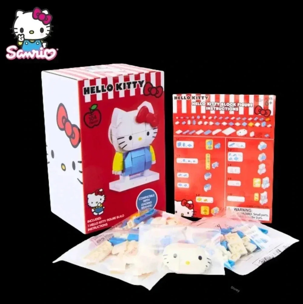 White blue red Hello Kitty block figure build set toys with instructions